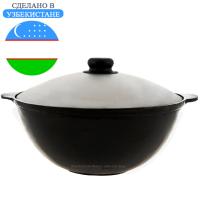 Казан узбекский чугунный 4,5л плоское дно с алюминиевой крышкой